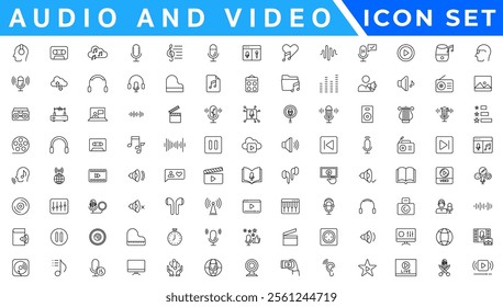 Media player icon. Music, video media player icons collection. Volume, video, music icons