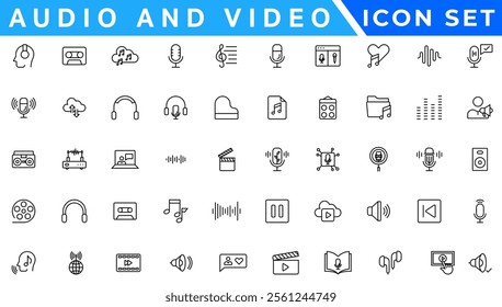 Media player icon. Music, video media player icons collection. Volume, video, music icons