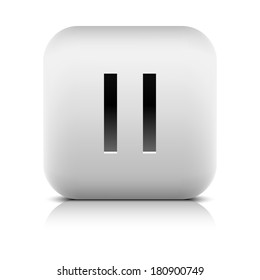 Media player icon with pause sign. Rounded square web button with black shadow gray reflection on white background. Series in a stone style. Graphic vector illustration internet design element 8 eps