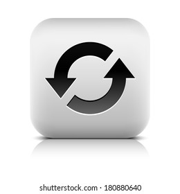 Media player icon with reload sign. Rounded square web button with black shadow gray reflection on white background. Series in a stone style. Graphic vector illustration internet design element 8 eps