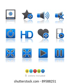 Media Player icon set 15 - Multi Color Series.  Icon set in EPS 8 format with high resolution JPEG EPS file contains five color variations in different layers