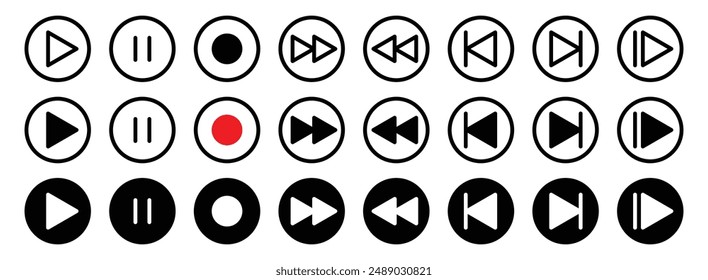 media player icon set. Audio or video Media player buttons