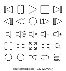 Media Player icon set, Buttons multimedia interface, Music, audio, stop, play, pause, record, volume and more, Line vector illustration