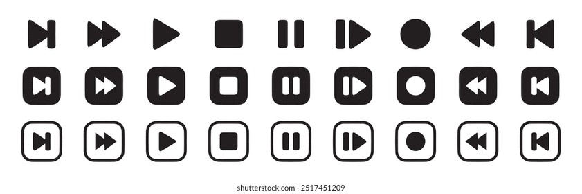 Media Player Icon Set, Buttons Multimedia Interface, Musik, Audio, Stopp, Play, Pause, Record etc. Vektorgrafik EPS 10