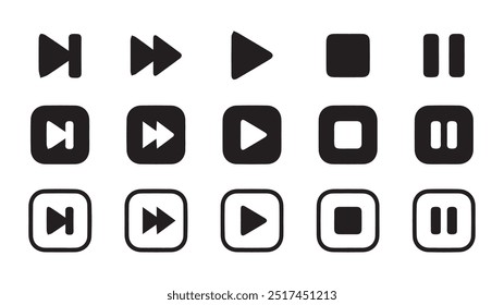 Media Player Icon Set, Buttons Multimedia Interface, Musik, Audio, Stopp, Play, Pause, Record etc. Vektorgrafik EPS 10