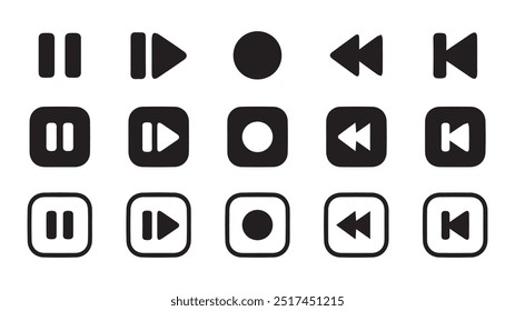 Media Player Icon Set, Buttons Multimedia Interface, Musik, Audio, Stopp, Play, Pause, Record etc. Vektorgrafik EPS 10