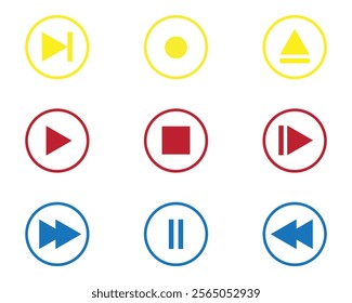 Media Player icon set, Buttons multimedia interface, Music, audio, stop, Play, pause, record etc. Vector illustration EPS 10