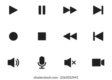 Media Player icon set, Buttons multimedia interface, Music, audio, stop, Play, pause, record etc. Vector illustration EPS 10