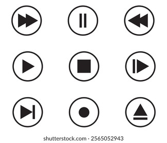 Media Player icon set, Buttons multimedia interface, Music, audio, stop, Play, pause, record etc. Vector illustration EPS 10