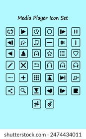 Media Player Icon Set es una colección de íconos especialmente diseñados para mejorar la interfaz de su aplicación de reproductor multimedia. Este conjunto incluye varios iconos que son esenciales para las funciones clave.