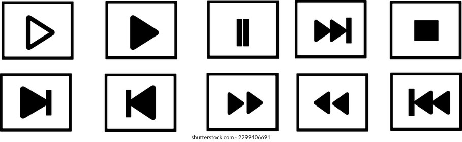 Media player icon set isolated on white background