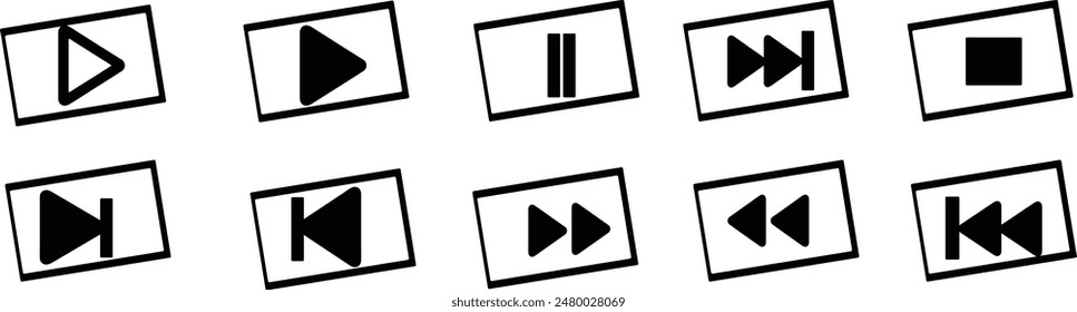 Media player icon set isolated on white background