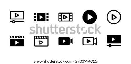 Media Player Icon Set Line and Solid style for Video Playback