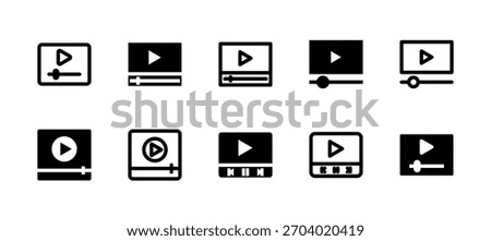 Media Player Icon Set Line and Solid style for Video Playback