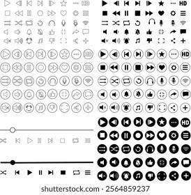 Media player icon set. Multimedia music audio control Media player interface symbol Play pause skip stop vector collection isolated on transparent background for mobile app website UI operation