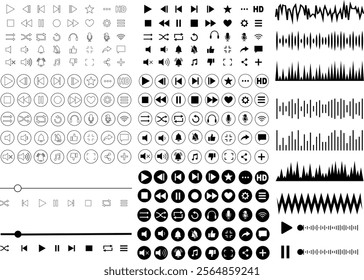 Media player icon set. Multimedia music audio control Media player interface symbol Play pause skip stop vector collection isolated on transparent background for mobile app website UI operation