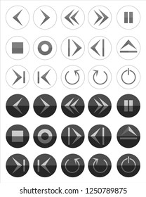 Media Player icon Set of Play, Stop, Pause, Forward, Backward Vector Icons Illustration in Black and White