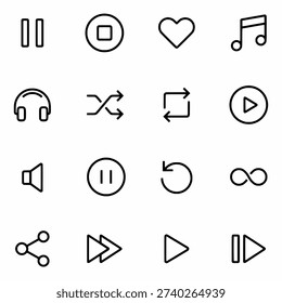 Media Player Icon Set Play, Pause, Stop, Forward, Rewind Vector Collection