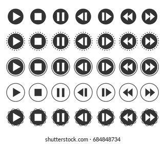 Media Player icon Set of Play, Stop, Pause, Forward, Backward Vector Icons Illustration in Black and White
