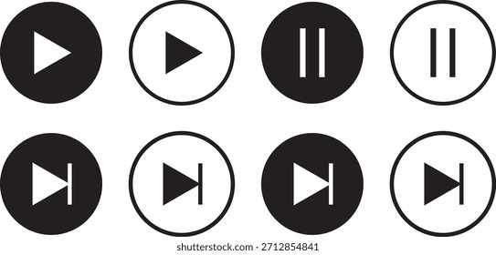 Media player icon set, media players, audio, video, and controls, media player controls, including volume, vector isolated on white background template,

