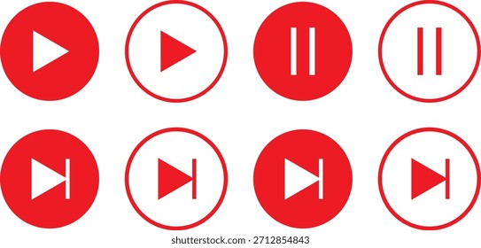 Symbolsatz für den Media Player, Media Player, Audio, Video und Steuerelemente, Steuerelemente für den Media Player, einschließlich Lautstärke, Vektor einzeln auf weißer Hintergrundvorlage,

