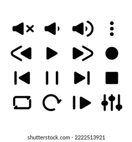 media player icon set with solid style. suitable for audio, mobile, web, ui and others