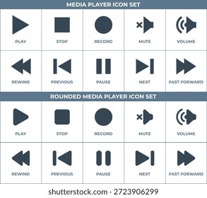 Media Player Icon Set Plantilla para Sitio web de interfaz de usuario o App móviles