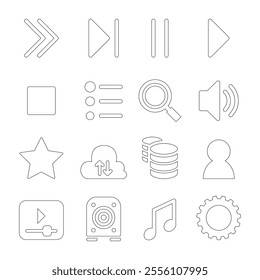 Media player icon set in thin line style