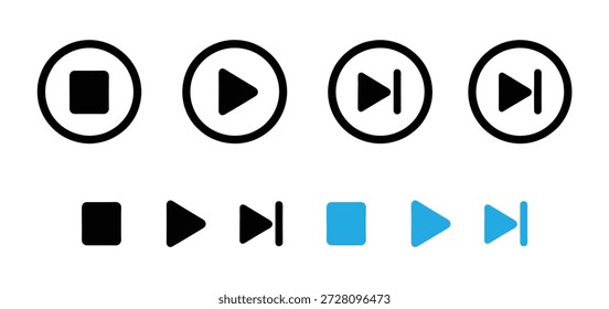 Conjunto de Ícones do Media Player - Coleção de Botões de Reprodução de Vetor, Pausa e Avanço Rápido para Interface do Usuário da Web e do Aplicativo, Conjunto de ícones do Media Player. Coleção de símbolos multimídia e áudio, volume de alto-falante de música, interface