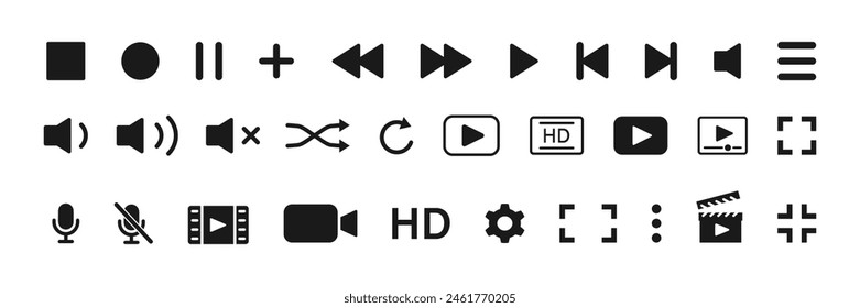 Media player icon set. Video and audio collection. Multimedia symbol. Vector.