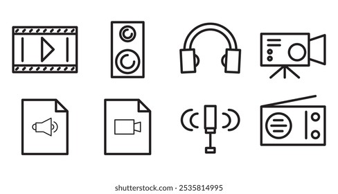 Video Conjunto de iconos de reproductor multimedia, símbolo de señal de audio. 