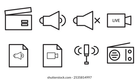 Video Conjunto de iconos de reproductor multimedia, símbolo de señal de audio. 