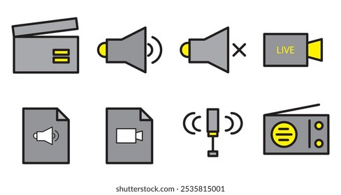 Video Conjunto de iconos de reproductor multimedia, símbolo de señal de audio. 