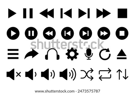 Media player icon set. Video and audio player buttons collection. Player interface. vector