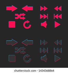 Media player icon set. Web internet design elements. Multicolor arrows sign icon set. Modern simple pictogram in contemporary style. Flat Vector illustration. EPS 10
