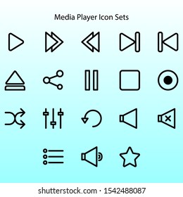 Media player icon sets line style for website, app, mobile, presentation