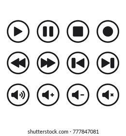 media player icon, player icon, symbol set, flat design best media player illustration 