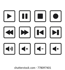 media player icon, player icon, symbol set, flat design best vector media player illustration 