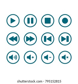 media player icon, player icon, symbol set, media player icon in trendy flat style 