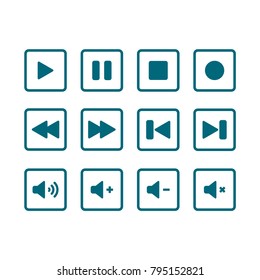 media player icon, player icon, symbol set, media player icon in trendy flat style 