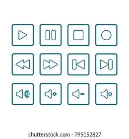 media player icon, player icon, symbol set, media player icon in trendy flat style 
