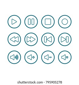 media player icon, player icon, symbol set, media player icon in trendy flat style 