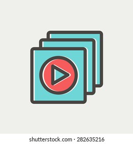 Media player icon thin line for web and mobile, modern minimalistic flat design. Vector icon with dark grey outline and offset colour on light grey background.