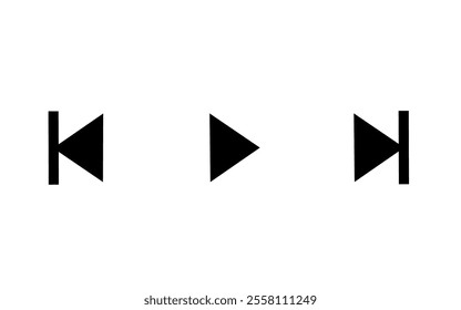 media player icon vector on white background. play, next and rewind icons