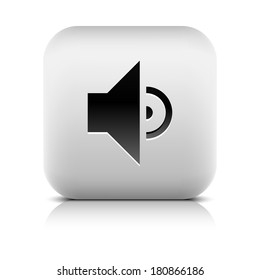 Media player icon with volume low sign. Rounded square web button with black shadow gray reflection on white background. Series in a stone style. Vector illustration internet design element 8 eps