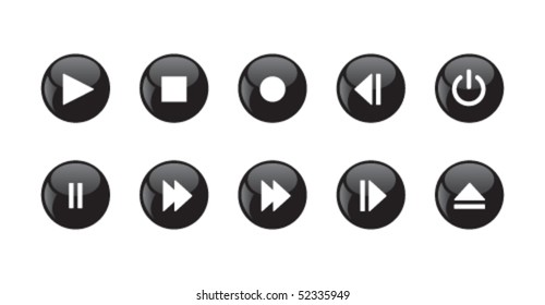 Media player icons - black rounded buttons.
