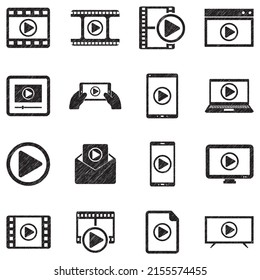 Media Player Icons. Black Scribble Design. Vector Illustration.