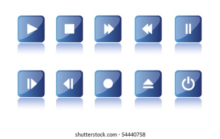 Media player icons - blue squared buttons.