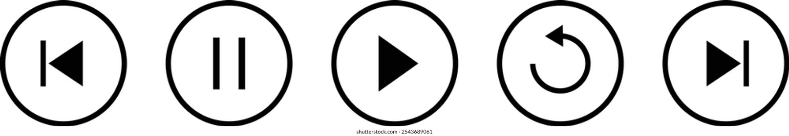 Symbole des Media Players. Symbol der Player-Schaltfläche. Vektorspiel, Zurückspulen, Pause, Stopp-Tasten. Audiowellen-Symbol. Sammlung von Multimedia-Symbolen, Media-Player-Tasten. Spielpause fortsetzen schnell vorwärts
