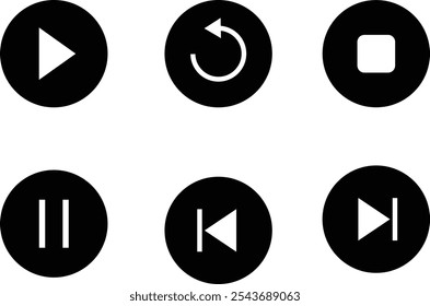 Symbole des Media Players. Symbol der Player-Schaltfläche. Vektorspiel, Zurückspulen, Pause, Stopp-Tasten. Audiowellen-Symbol. Sammlung von Multimedia-Symbolen, Media-Player-Tasten. Spielpause fortsetzen schnell vorwärts
